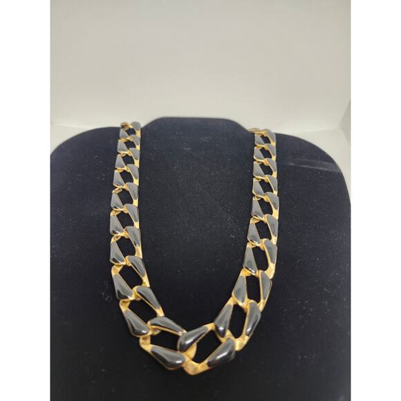 Vintage "Napier Style" Unsigned Black & Gold Chain Link Necklace 17 Inches - Picture 2 of 6